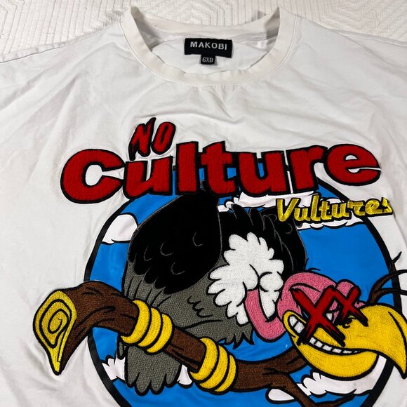 Makobi M370 Crewneck T-Shirt Men's 6XB White No Culture Vultures Patch GUC - Picture 1 of 6
